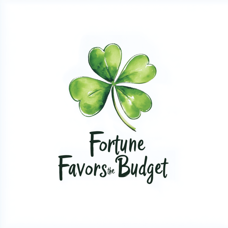 Logo for website Fortune Favors the Budget - a green four-leaf clover